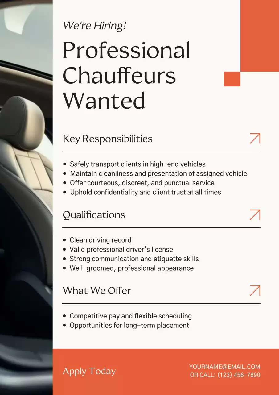 Beige Professional Chauffeur Recruitment Poster