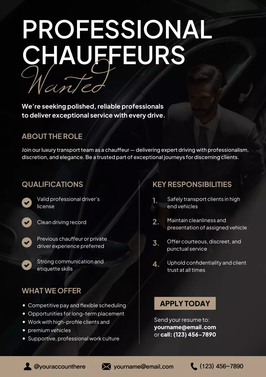 Black Modern Chauffeur Recruitment Poster