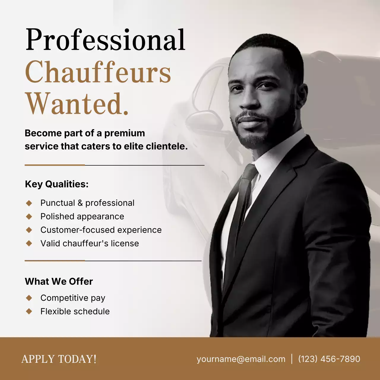 Brown Professional Chauffeur Recruitment Instagram Post