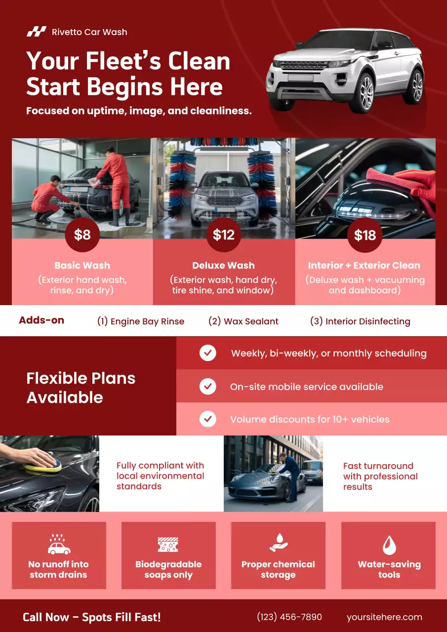 Red and White Bold Modern Fleet Wash Proposal Poster