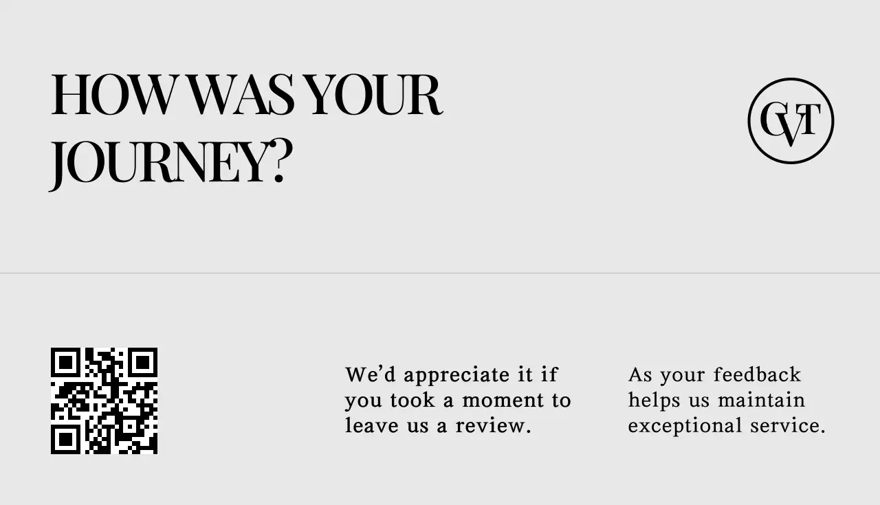 White and Black Minimalist Chauffeur Service Review Business Card