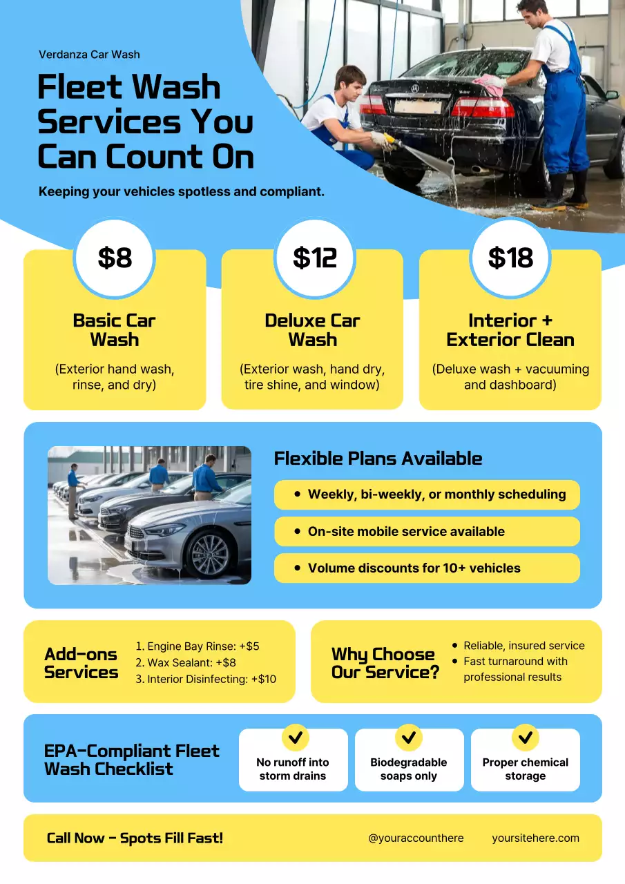 Blue and Yellow Bold Modern Fleet Wash Proposal Poster