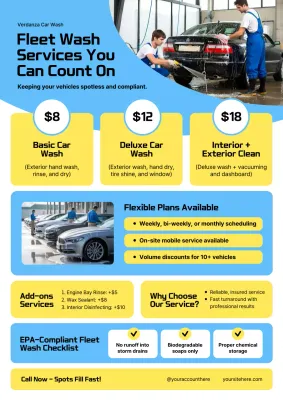 Blue and Yellow Bold Modern Fleet Wash Proposal Poster