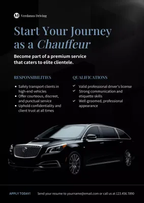 Black and White Minimalist Luxury Chauffer Recruitment Poster