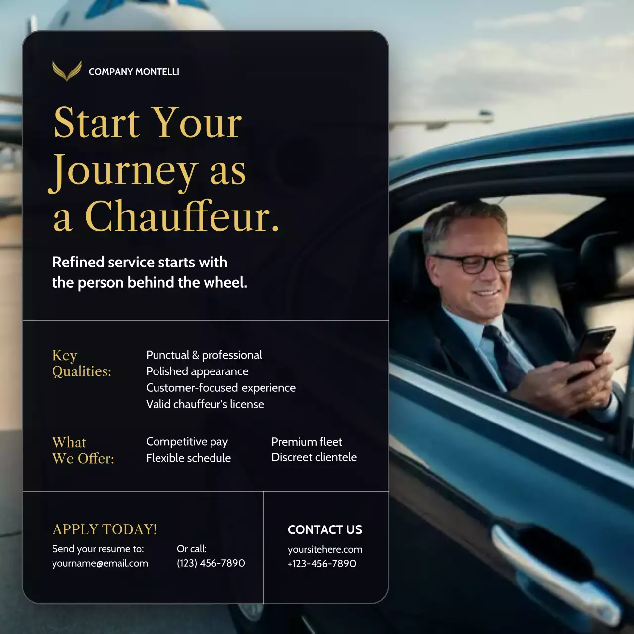 Black and Gold Elegant Minimalist Chauffeur Recruitment Instagram Post