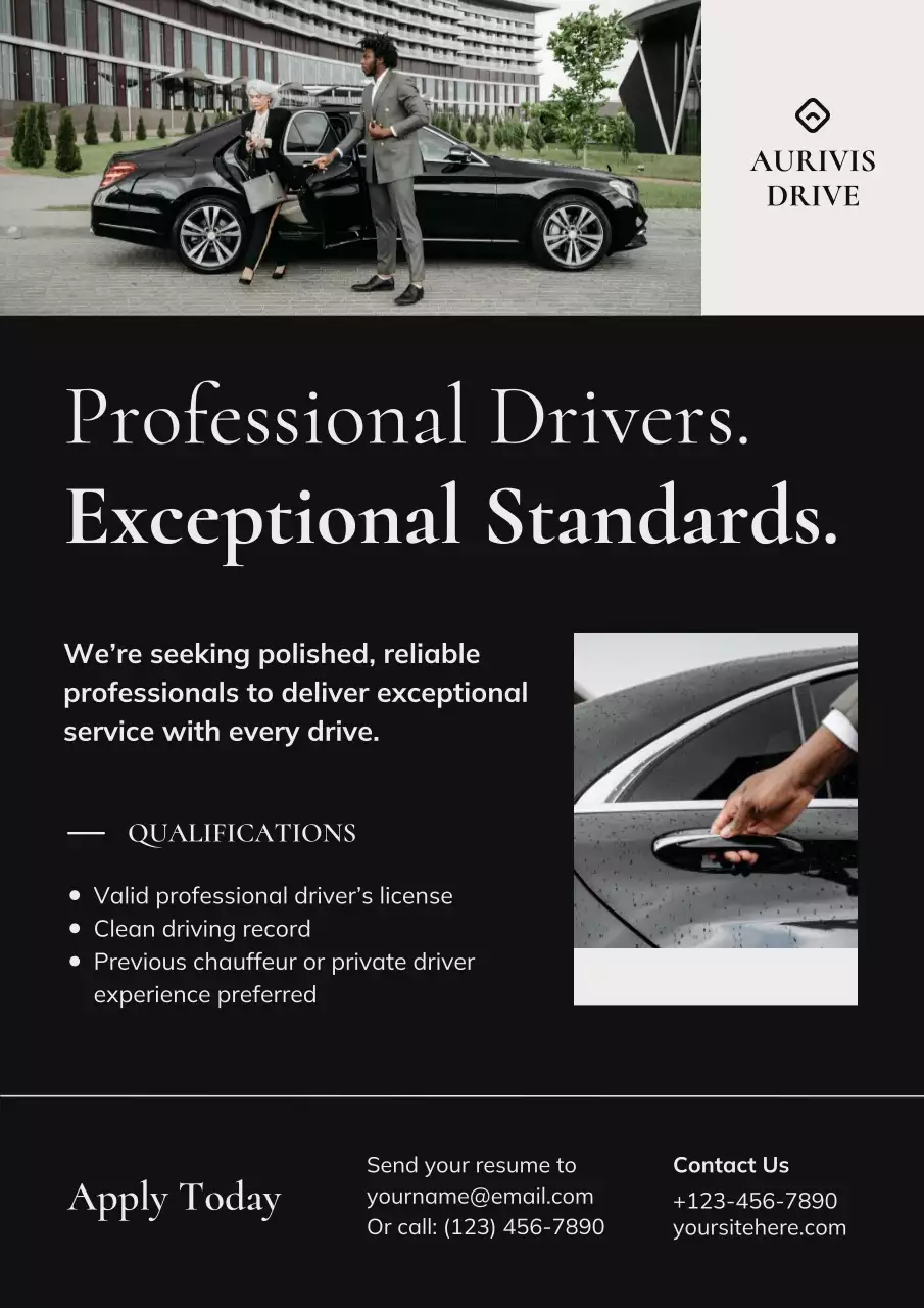 Black and White Minimalist Chauffeur Recruitment Poster