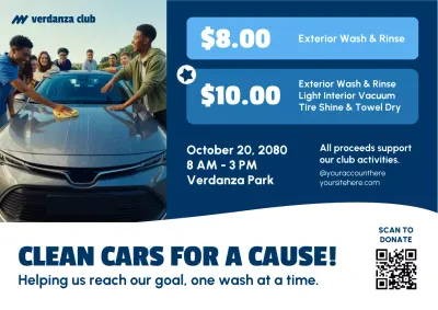 Blue and White Bold Modern Car Wash Fundraiser Poster