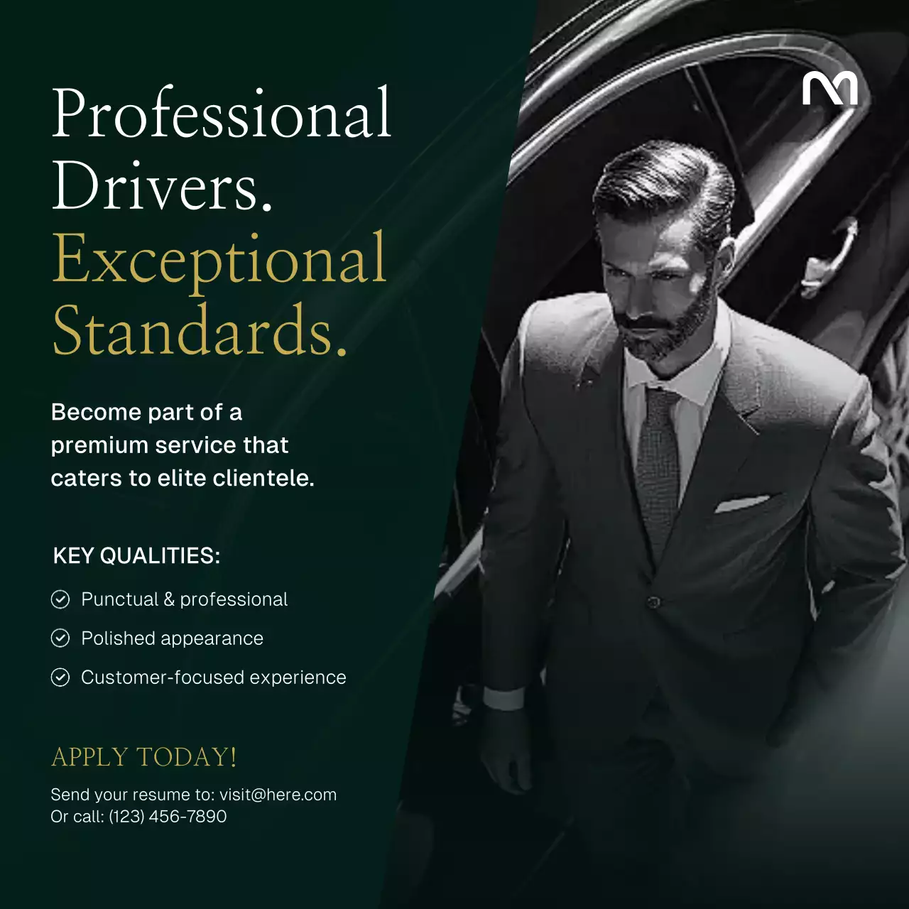 Green Gold Luxury Chauffeur Recruitment Instagram Post
