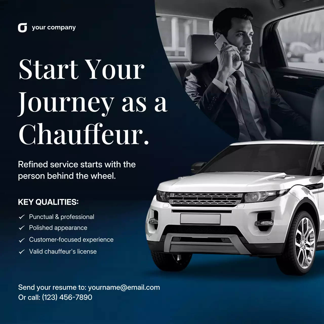 Blue Gold Luxury Chauffeur Recruitment Instagram Post
