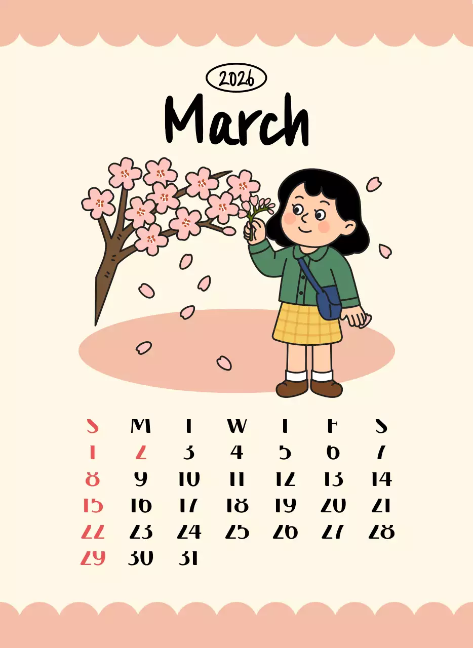 핑크 아기자기한 달력 연간 계획