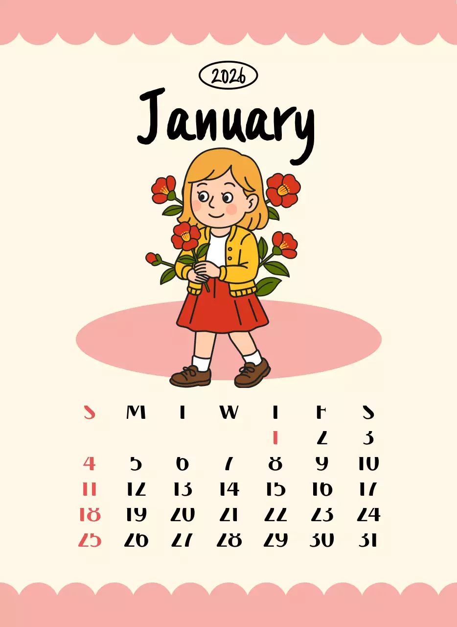 핑크 아기자기한 달력 연간 계획