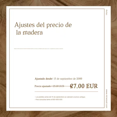Aviso de ajuste de precio de madera básica marrón