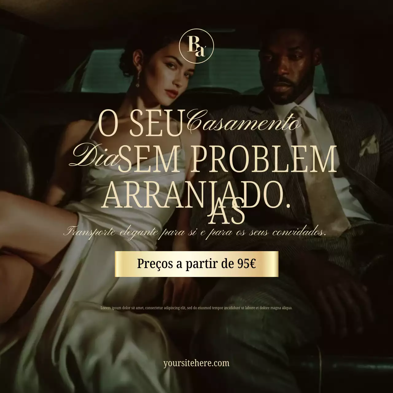 Postagem no Instagram para promoção de transporte de casamento elegante