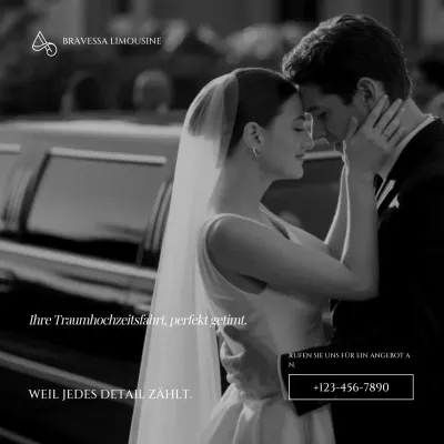 Eleganter Instagram-Beitrag zur Hochzeitsfahrt-Werbung