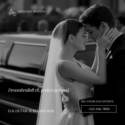 Instagram-bericht ter promotie van een elegante huwelijksrit