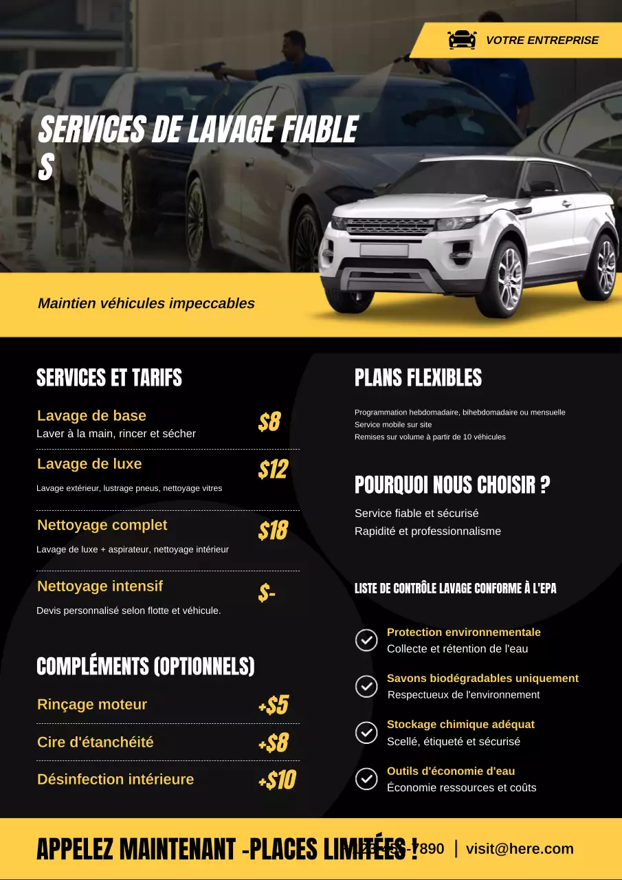 Affiche promotionnelle de véhicule moderne jaune