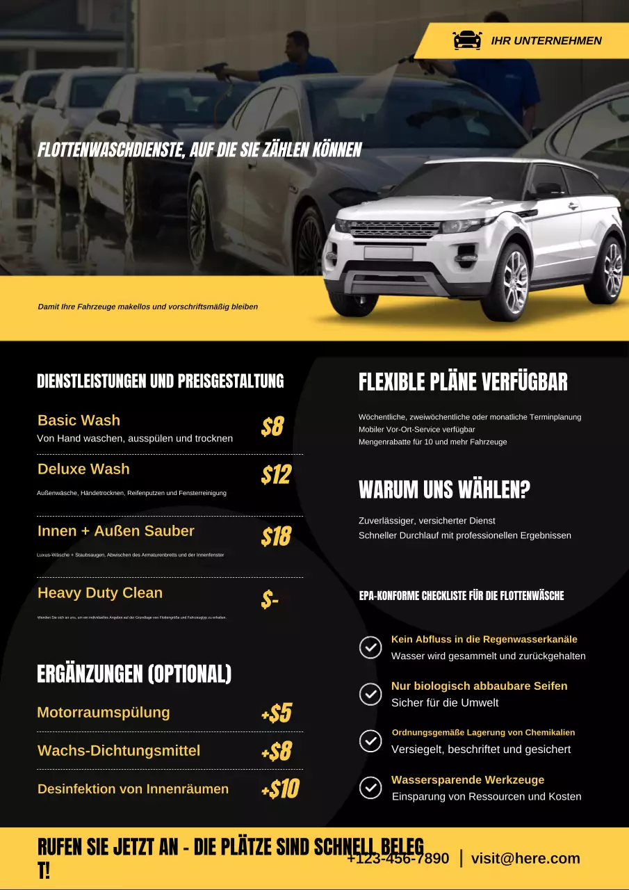 Gelbes Werbeplakat für moderne Fahrzeuge