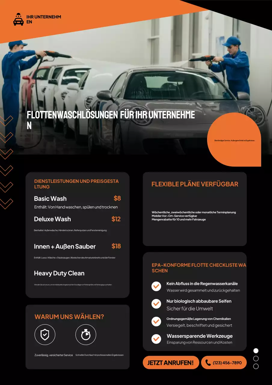 Orangefarbenes modernes Werbeplakat für Autowaschanlagen