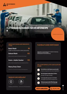 Orangefarbenes modernes Werbeplakat für Autowaschanlagen