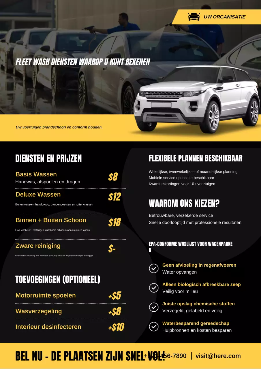 Gele moderne voertuigpromotieposter