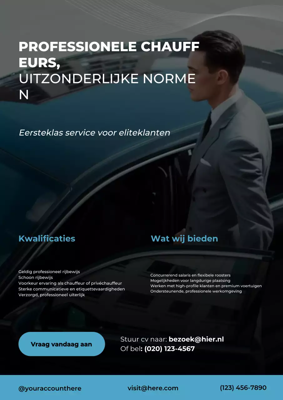 Poster voor de werving van zwarte moderne chauffeurs