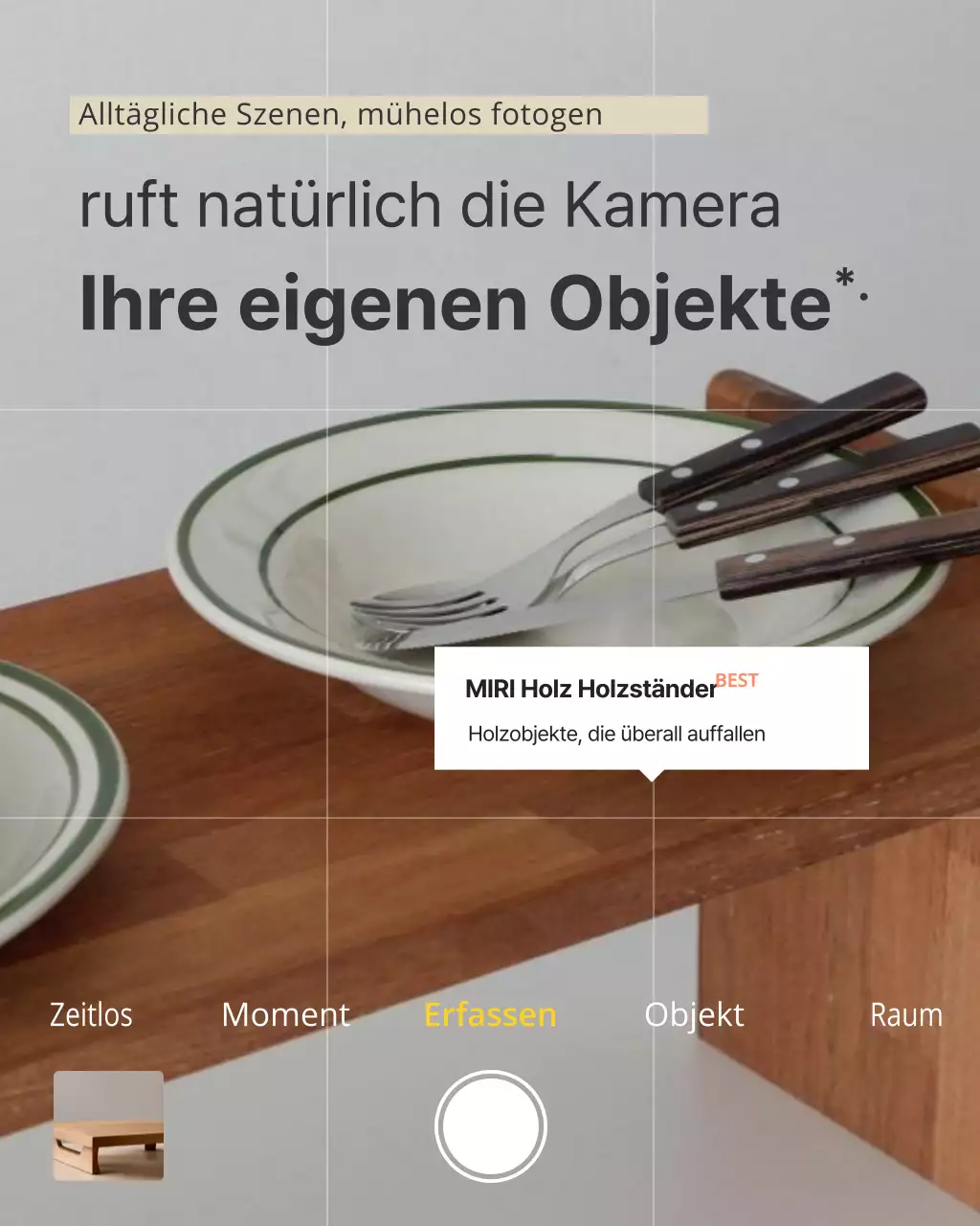 Werbung für beigefarbene, moderne Innenausstattungsprodukte