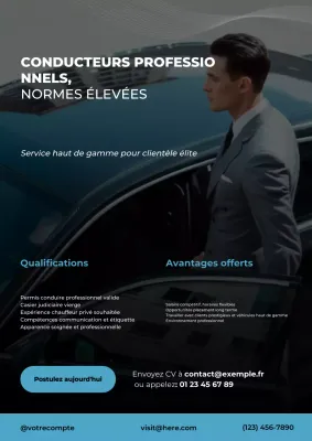 Affiche publicitaire de recrutement de chauffeurs modernes noirs