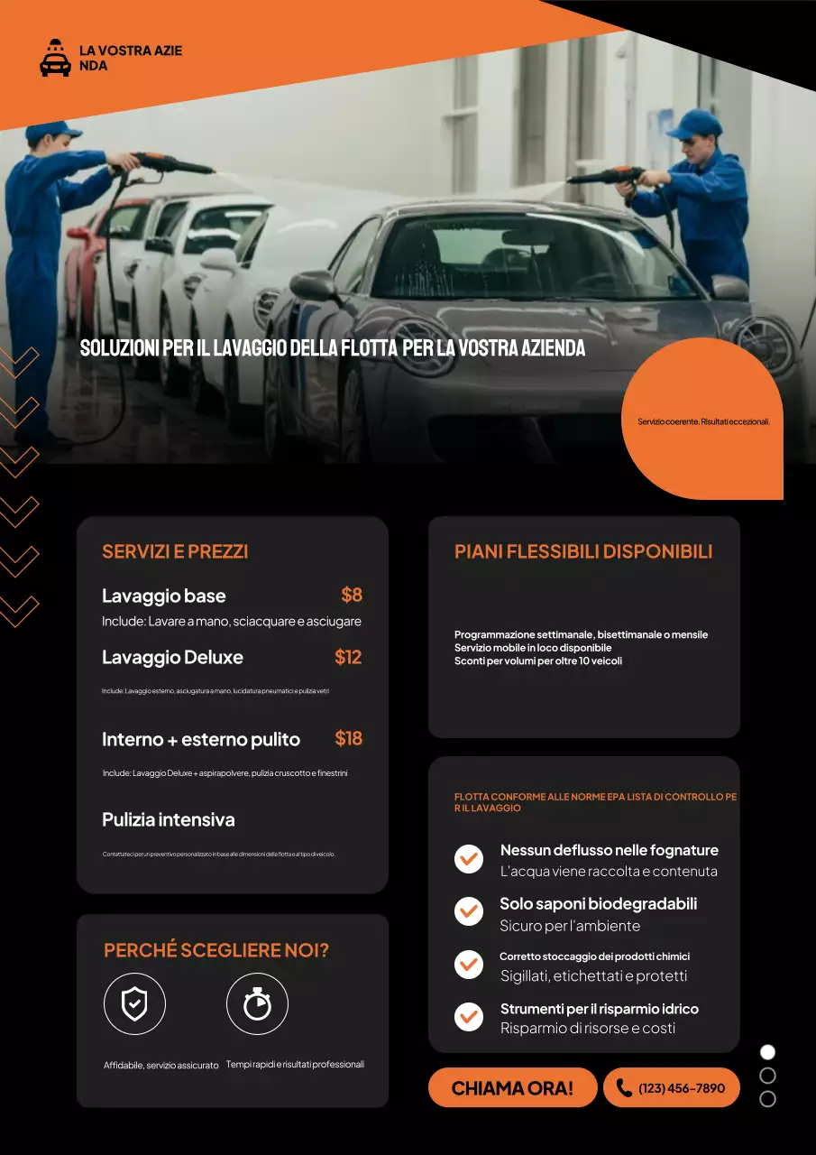 Manifesto promozionale per autolavaggio moderno arancione
