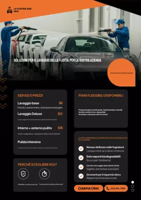 Manifesto promozionale per autolavaggio moderno arancione