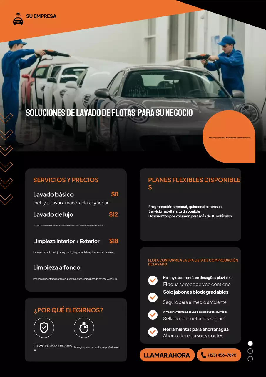Cartel promocional de lavado de coches moderno naranja