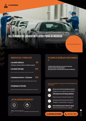Cartel promocional de lavado de coches moderno naranja