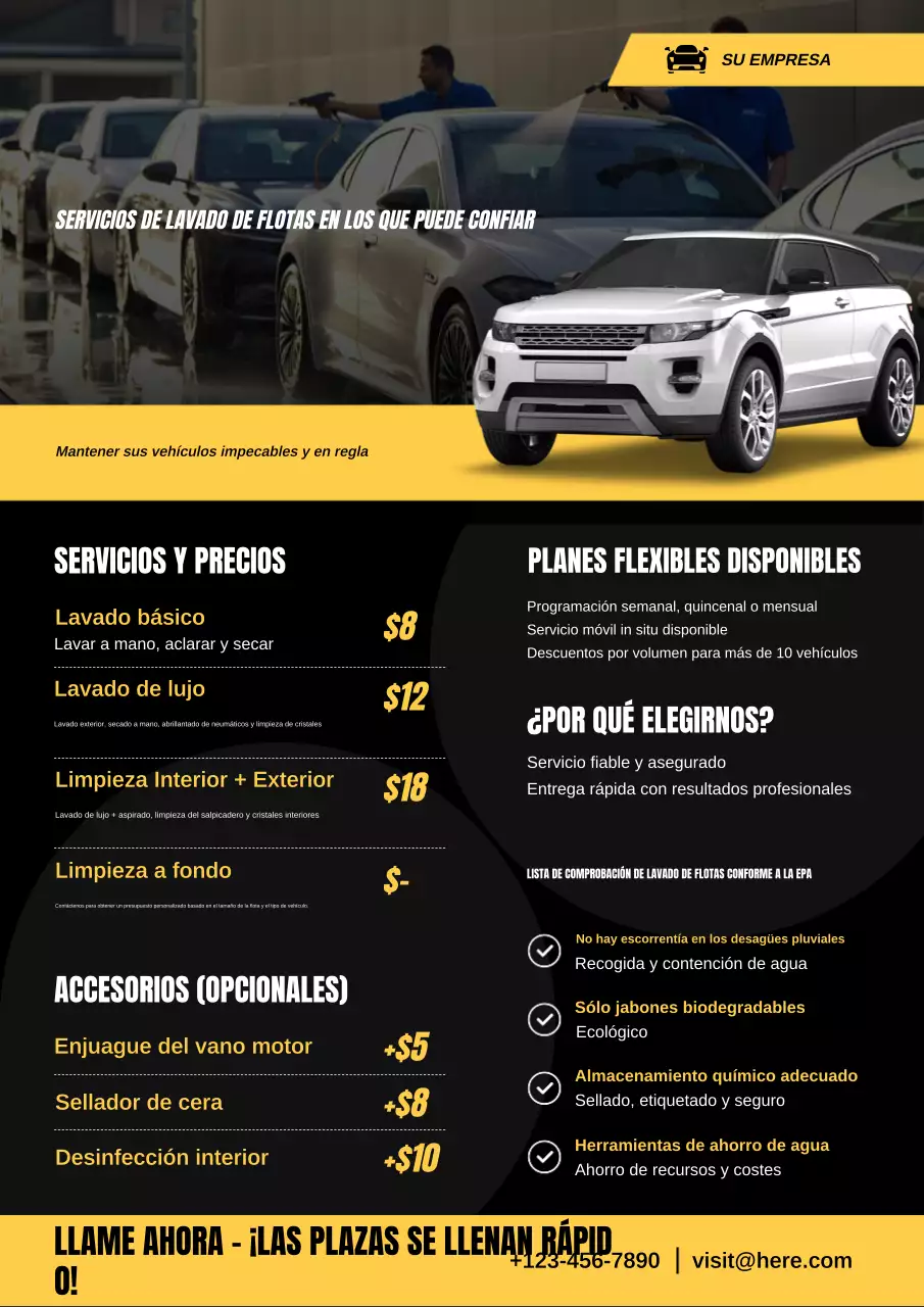 Póster promocional de vehículo moderno amarillo