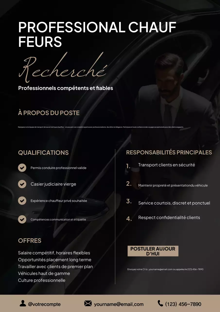 Affiche de recrutement de chauffeur moderne noir