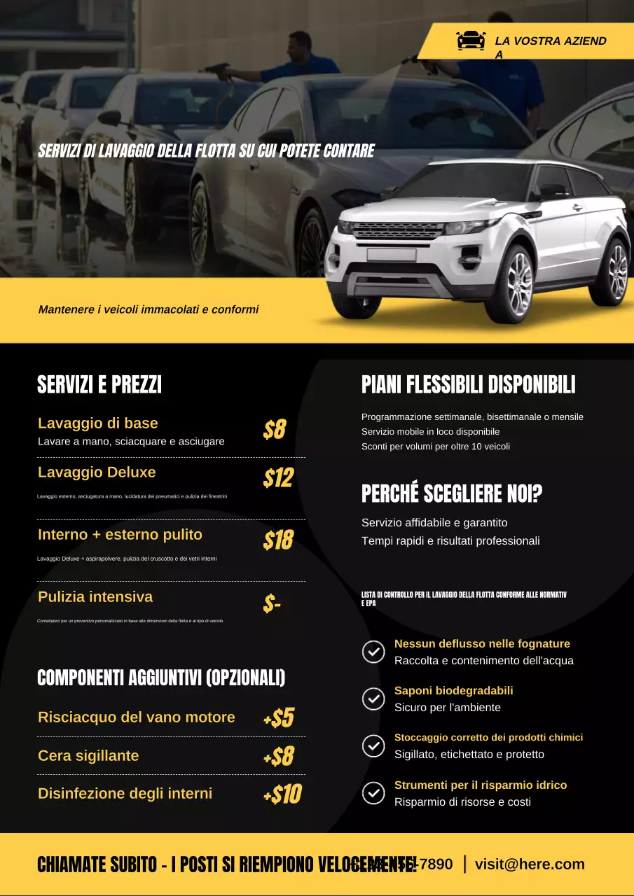 Manifesto promozionale di un veicolo moderno giallo