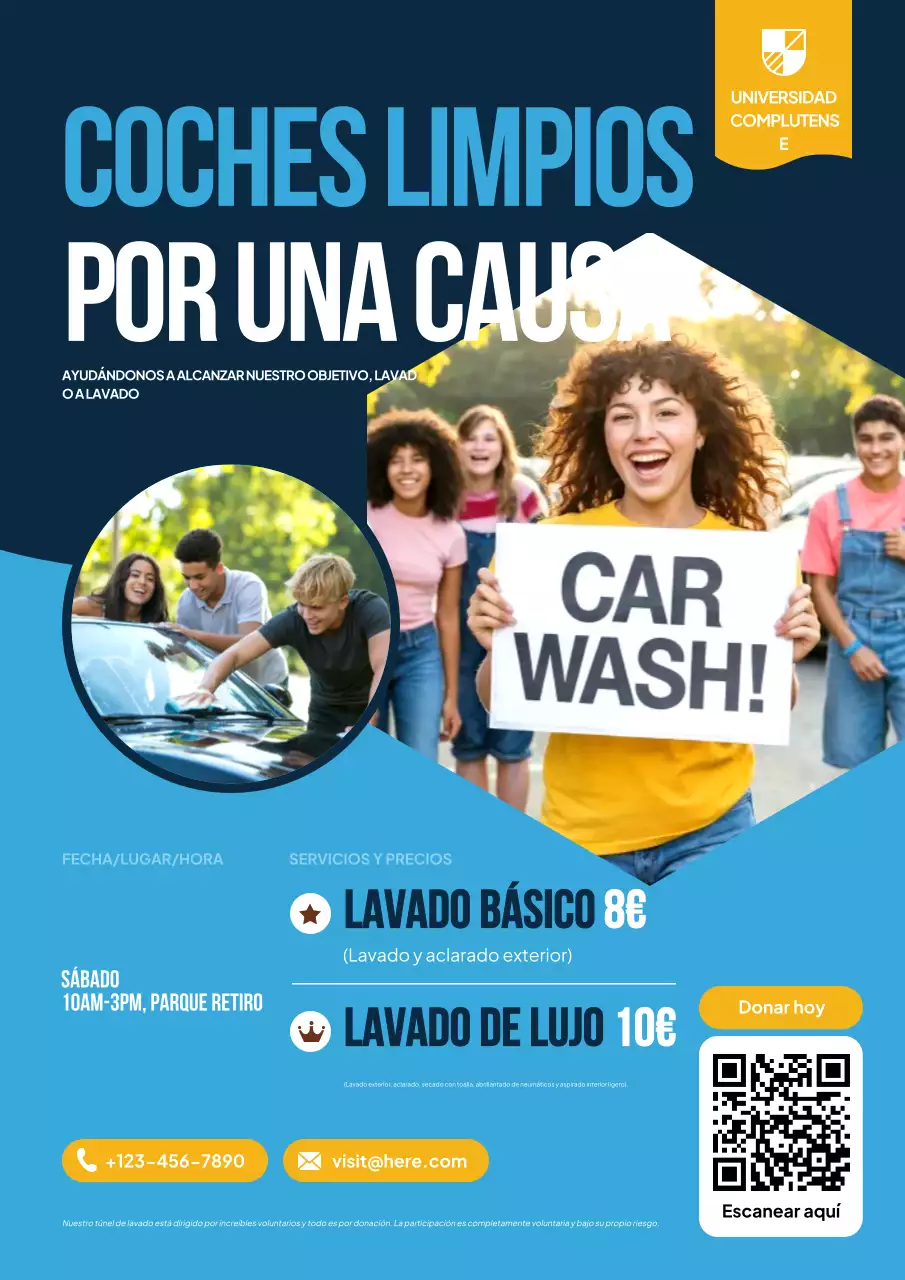 Cartel azul moderno de promoción benéfica