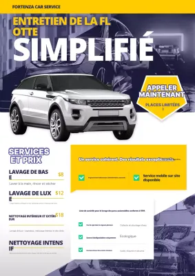 Affiche promotionnelle de service de voiture moderne jaune