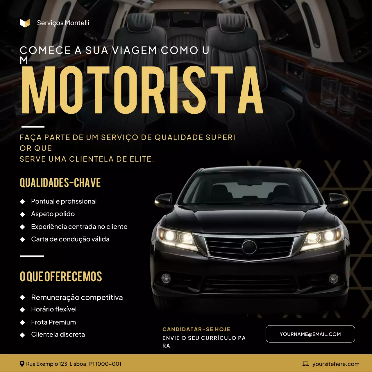 recrutamento de motorista elegante preto