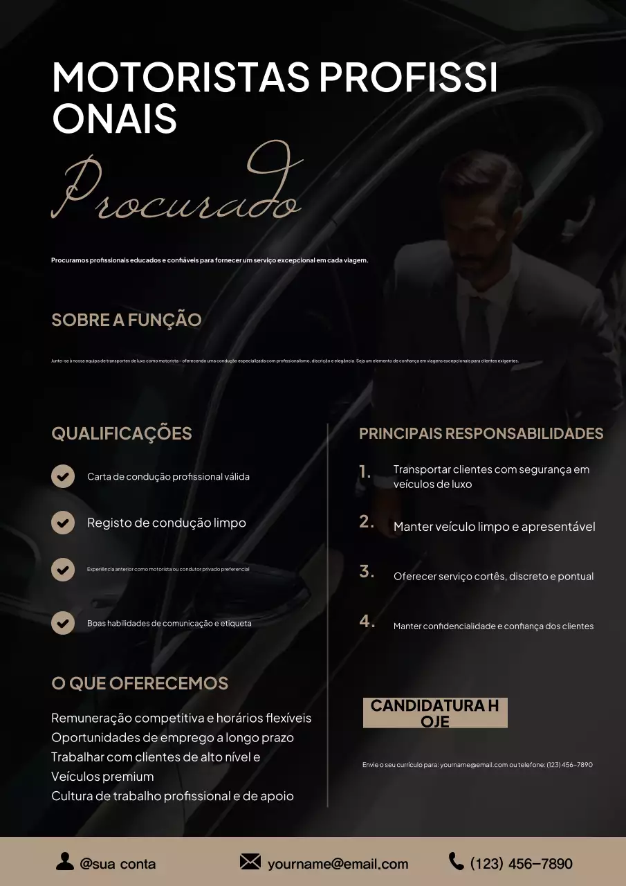 Cartaz de recrutamento de motorista moderno preto