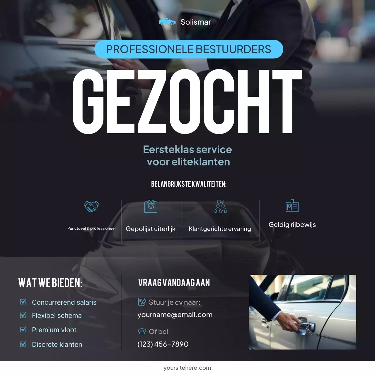 Vacature Zwarte Moderne Chauffeur op Sociale Media