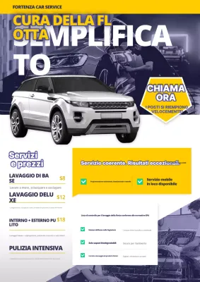 Manifesto promozionale giallo per il servizio di auto moderne