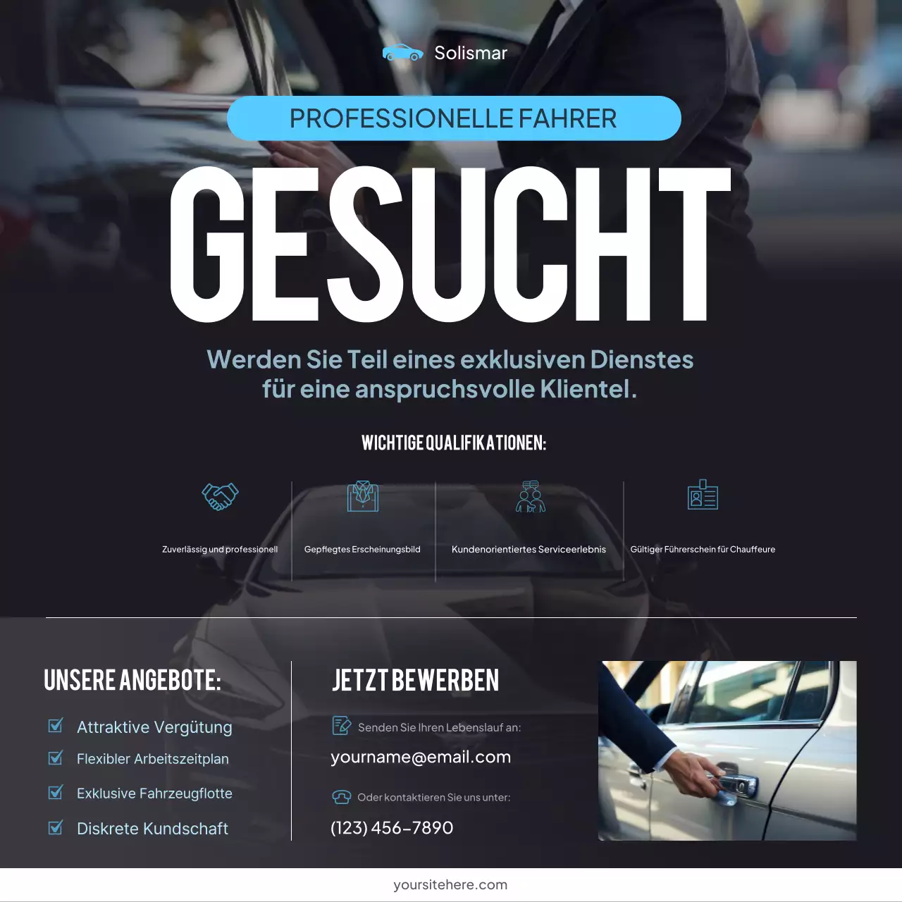 Stellenausschreibung für einen modernen schwarzen Chauffeur in den sozialen Medien