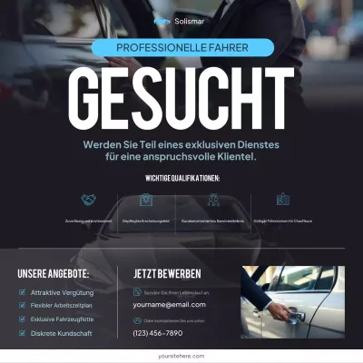 Stellenausschreibung für einen modernen schwarzen Chauffeur in den sozialen Medien
