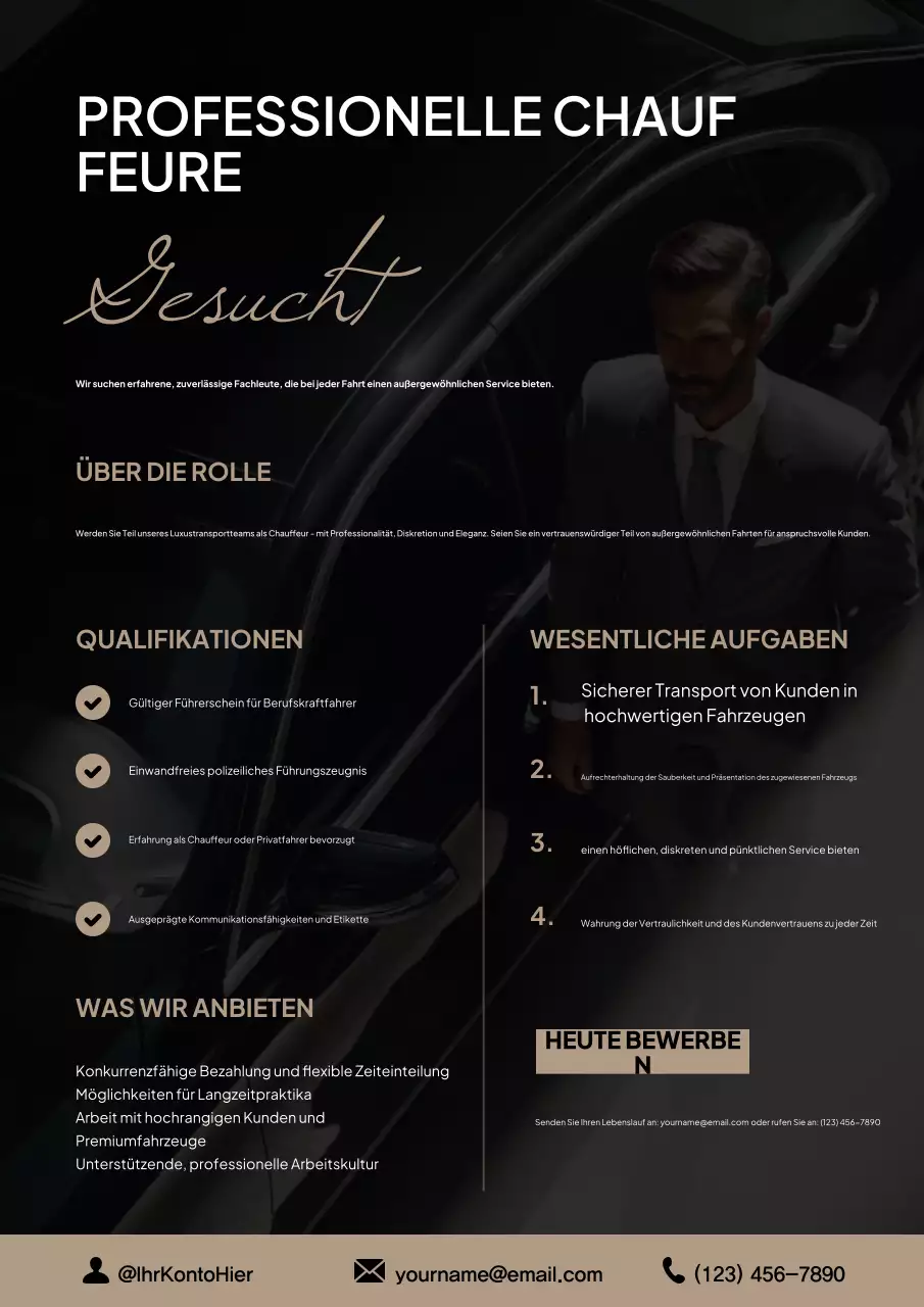 Schwarzes modernes Chauffeur-Rekrutierungsplakat