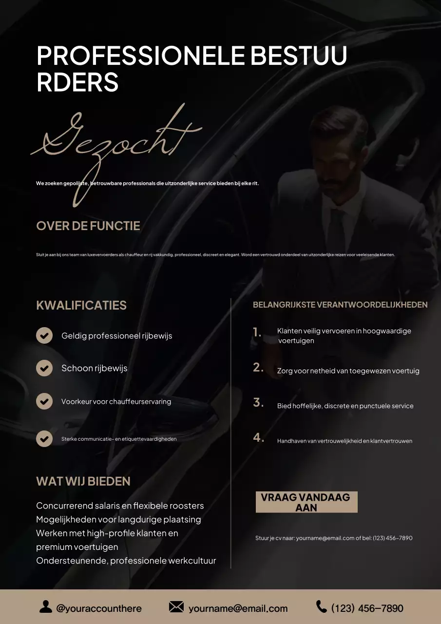 Zwarte moderne chauffeur wervingsposter