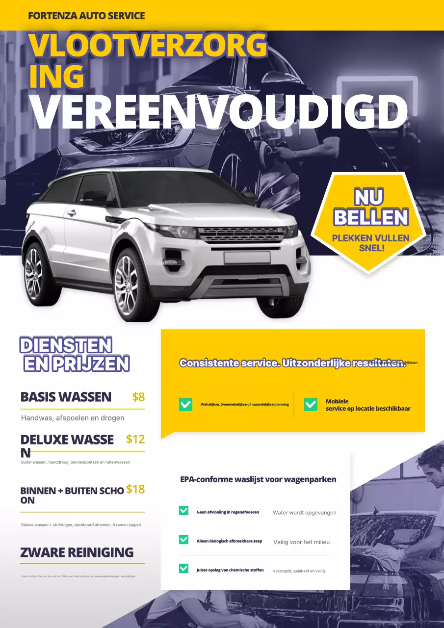 Gele moderne auto-onderhoudspromotieposter