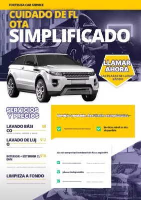 Cartel de promoción de servicio de coches modernos amarillos