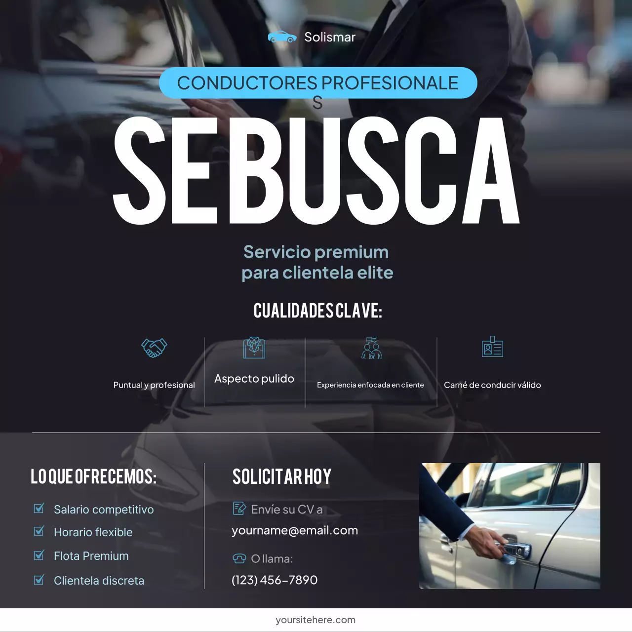 Oferta de empleo de chófer moderno negro en redes sociales