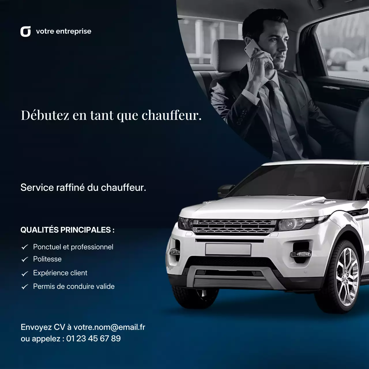 Modèle de recrutement de chauffeur de luxe Blue Gold sur les réseaux sociaux