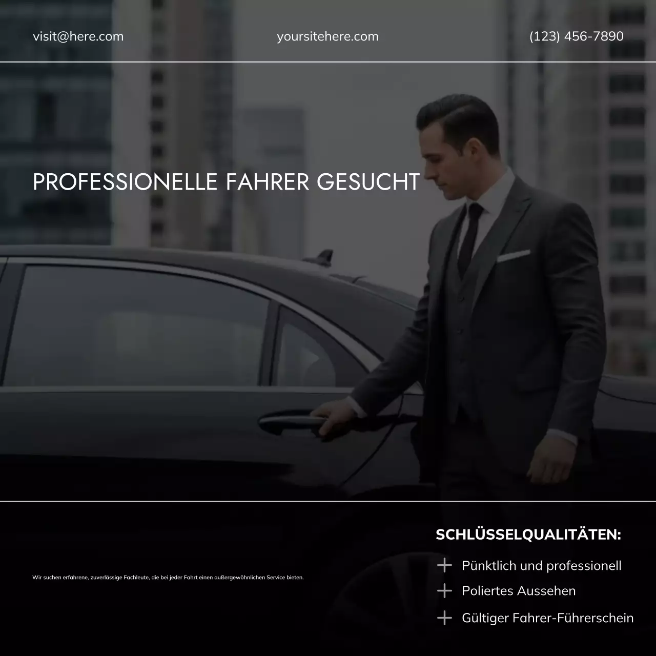 Social-Media-Vorlage für die Anwerbung von Luxus-Chauffeuren in Schwarzgold