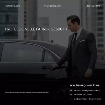 Social-Media-Vorlage für die Anwerbung von Luxus-Chauffeuren in Schwarzgold